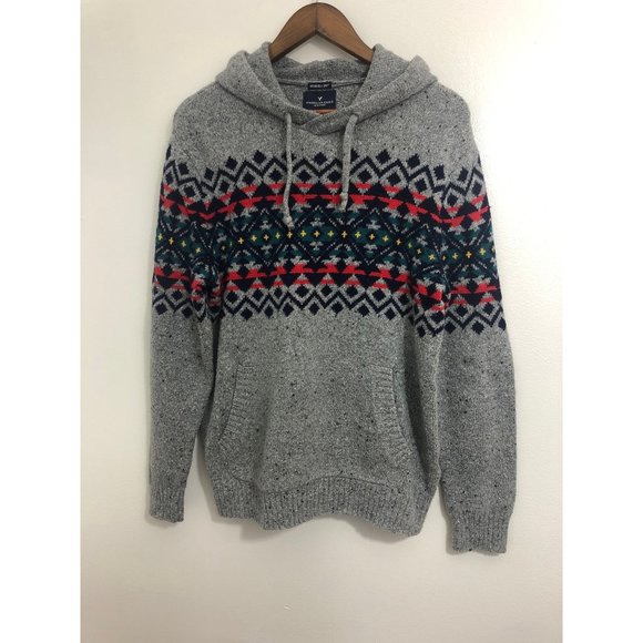 American Eagle Men's Hooded Gray Sweater size medium - Picture 3 of 6